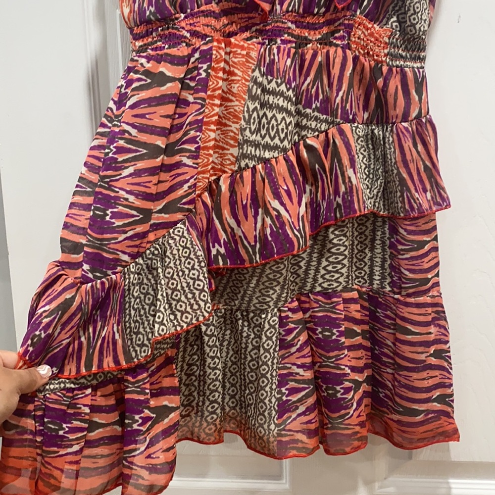 BEBE 2b RUFFLE DRESS XS LEATHER DETAIL-multi-color - Picture 6 of 10
